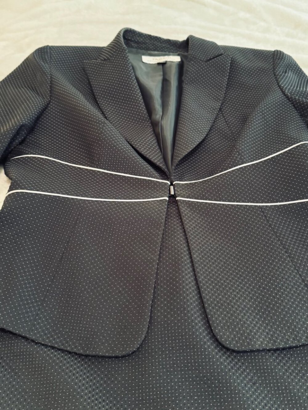 Women's Black Pin Dot Peplum Skirt Set with White Trim - Picture 3 of 16